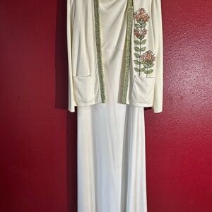 Jack Bryan Vintage 2 Piece Cream Dress With Elaborate Beaded Cardigan Jacket